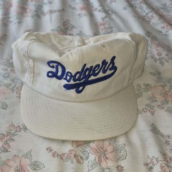 Other - Cream Baseball Cap with Blue Embroidery
